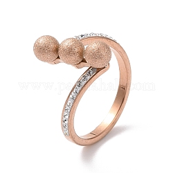 Crystal Rhinestone Triple Round Ball Finger Ring, Ion Plating(IP) 304 Stainless Steel Jewelry for Women, Rose Gold, US Size 6~9(16.5~18.9mm)
