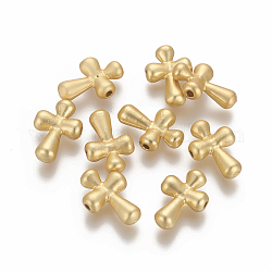 Brass Matte Beads, Real Golden Long-Lasting Plated, Cross, Matte Gold Color, 18.2x12x5mm, Hole: 1.6mm