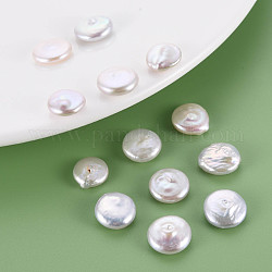 Perles de perles keshi naturelles, perle de culture d'eau douce, pas de trous / non percés, plat rond, couleur de coquillage, 10.5~13x3~5mm