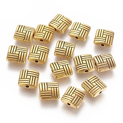 Cuadrado de aleación de estilo tibetano tallado rayas cuentas, sin plomo y cadmio, oro antiguo, 8x8x3mm, agujero: 1 mm, aproximamente 1170 unidades / 1000 g