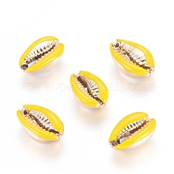 Galvanisierte Kaurimuschel Perlen, mit Emaille, ungebohrt / keine Lochperlen, golden, Gelb, 18~22x13~15x7~8 mm