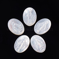 Cabochon delle coperture bianche naturali, religione, ovale con medaglia miracolosa, 13.5x10x2.5mm