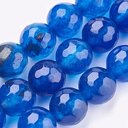 Chapelets de perles en jade de malaisie naturelle, teinte, facette, ronde, bleu, 12mm, Trou: 1.2mm, Environ 32 pcs/chapelet, 14.9 pouce