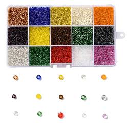 Perline di vetro 180g 15 colori, colori trasparenti, tondo, colore misto, 12/0, 1.5~2.5x1.5~2mm, Foro: 0.5~1 mm, 12 g / colore
