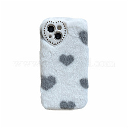 Warme Plüsch-Handyhülle für Frauen Mädchen, Winterherzform Kamera-Schutzabdeckungen für iphone14 pro max, Grau, 16.08x7.81x0.78 cm