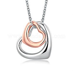 Платины и розового золота гальваническим сплава олова двойного сердца кулон ожерелье, 18 дюйм