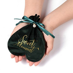 Sacs-cadeaux à cordon de serrage de bijoux en velours, sacs de bonbons de faveur de mariage, avec des perles, vert foncé, 17.7x14x0.15 cm
