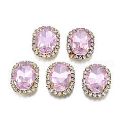Sew on Rhinestone, Transparent Glass Rhinestone, with Brass Prong Settings, Faceted, Oval, Pink, 22x17x7mm, Hole: 0.9mm
