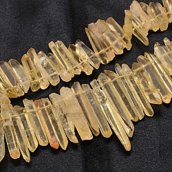 Gefärbt natürlichen Quarzkristall Nuggets abgestuften Perlen Stränge, Gelb, 10~45x4~8 mm, Bohrung: 1 mm, 16 Zoll