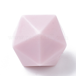 Food Grade Eco-Friendly Silicone Focal Beads, Chewing Beads For Teethers, DIY Nursing Necklaces Making, Icosahedron, Pink, 19x18.5x18.5mm, Hole: 2mm