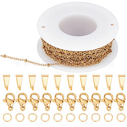 Sunnyclue DIY Kette Halsketten machen Kits, inklusive 304 Edelstahl-Ankerketten & Karabinerverschlüsse, Messing Open Ringe springen, 201 Edelstahl Schnappbügel, echtes 18k vergoldet