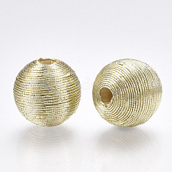 Wood Beads Covered with Polyester Cord Wire, Round, Gainsboro, 14~15x13~14mm, Hole: 2~3mm