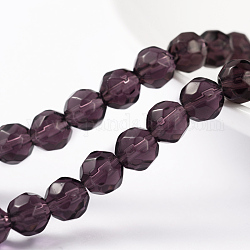 Faceted Glass Round Beads Strands,  Purple, about 6mm in diameter, Hole: about 0.5mm, about 50pcs/strand, 13 inch