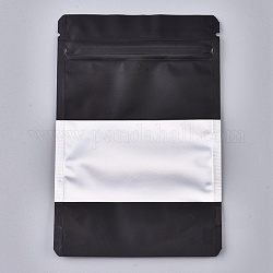 Sacchetti con chiusura a zip in plastica, busta in alluminio richiudibile, sacchetti per alimenti, rettangolo, bianco, nero, 15.1x10.1cm, spessore unilaterale: 3.9 mil (0.1 mm)