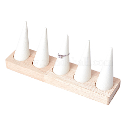 Wooden Ring Displays, with Imitation Leather, Cone Shaped Finger Ring Display Stands, BurlyWood, 20.4x5x7.9cm