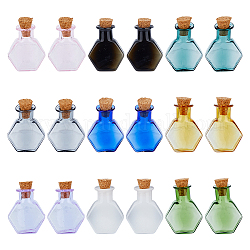 Dicosmetic 18 Stück, 9 Farben, Mini-Glasflaschen, Sechseckflaschen mit Korken, transparentes Glas, leere Wunschflaschen, Flaschen, Ornament, niedliche Gläser, Fläschchen, Anhänger für Puppenhaus-Dekoration, Basteln