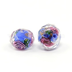 Handmade Inner Flower Lampwork Beads, Faceted Rondelle Beads, Blue, 12x9mm, Hole: 2mm