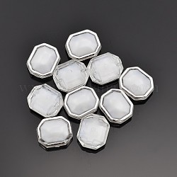 Cucire su taiwan acrilico placcato color argento, accessori d'abbigliamento , rettangolo, bianco, 15x13x7mm, Foro: 1 mm