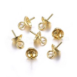 201 ciondolo a forma di spilla con perle a forma di tazza in acciaio inossidabile, per mezzo forato perle, oro, 8x5mm, Foro: 2 mm, ago :0.7mm