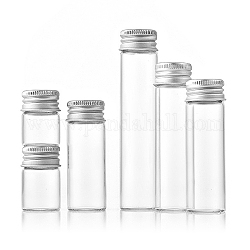 Bottiglie di vetro bordano contenitori, tubi per la conservazione delle perline con tappo a vite e tappo in alluminio placcato color argento, colonna, chiaro, 2.2x12cm