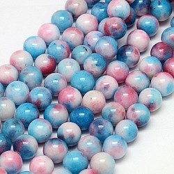 Бусины из натурального белого нефрита, окрашенные, круглые, голубой, 10 мм, отверстие : 1 мм, около 42 шт / нитка, 15.75 дюйм