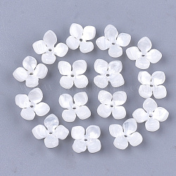 Cellulose Acetate(Resin) Bead Caps, 4-Petal, Flower, White, 14x14x6mm, Hole: 1.2mm