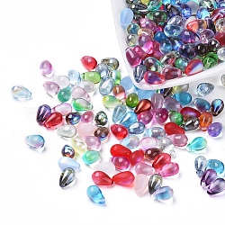 Perle di vetro ceco, elettrolitico / tinto, perline forate, lacrima, colore misto, 9.5x6mm, foro: 0.8mm, circa 357~363pcs/scatola