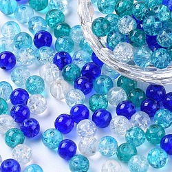 Perles de verre craquelé peintes, carribean bleu mix, ronde, couleur mixte, 6~6.5x5.5~6mm, Trou: 1mm, environ 200 pcs / sachet 
