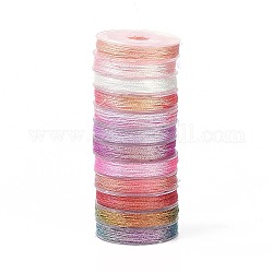 12 Rolle 12 Farben 6-lagige PET-Polyesterschnur, für Schmuck machen, rosa, 0.4 mm, ca. 18~20 m / Rolle, 1 Rolle / Farbe
