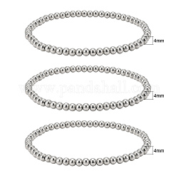 304 Stainless Steel Stretch Bracelets Set for Men Women, Ball Chain Bracelets, Stainless Steel Color, Inner Diameter: 2-1/8 inch(5.5cm), 3pcs/set