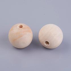 (vente de clôture défectueuse), perles rondes en bois non fini, mocassin, 29~30mm, Trou: 5.5~6mm
