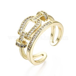 Latón micro pave anillos de brazalete de circonio cúbico, anillos abiertos, sin níquel, real 16k chapado en oro, diámetro interior: 17 mm