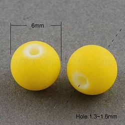 Painted Glass Round Bead Strands, Rubberized Style, Gold, 6mm, Hole: 1.3~1.6mm, 31.4inch