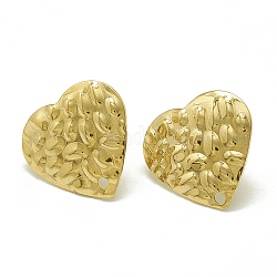 304 Stainless Steel Stud Earring Findings, with Loop, Heart, Golden, 15.5x16mm, Hole: 1.4mm, Pin: 0.8mm
