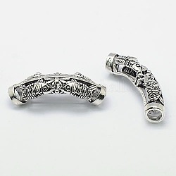 Hollow Brass Fish Tube Beads, Nickel Free, Antique Silver, 27x9x6mm, Hole: 4mm