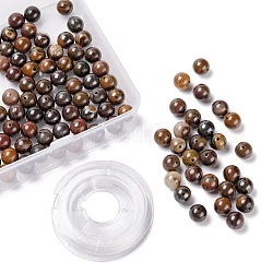 100pcs 8mm perles rondes en fer de tigre rouge naturel, avec fil de cristal élastique 10m, pour les kits de fabrication de bracelets extensibles bricolage, 8mm, Trou: 1mm
