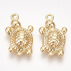 Brass Charms, Tortoise, Nickel Free, Real 18K Gold Plated, 14.5x9x3mm, Hole: 1mm