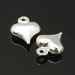 Brass Pendants, Lead Free and Cadmium Free, Heart, Silver Color, about 7.8mm wide, 10mm long, 3mm thick, hole: 0.8mm