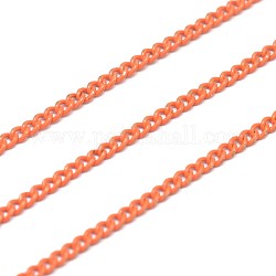 Electroplate Brass Curb Chains, Soldered, with Spool, Lead Free & Nickel Free, Orange, 2x1mm