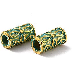Pandahall Elite 20 Stück Legierungsperlen im tibetischen Stil, Kolumne, goldene & grüne Patina, 11x5.5 mm, Bohrung: 3.3 mm