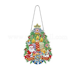 Kits de decoración colgante de corona de pintura de diamante diy con tema navideño, incluyendo pedrería de resina, bolígrafo adhesivo de diamante, plato de bandeja y arcilla de cola, árbol de Navidad, 285x205mm