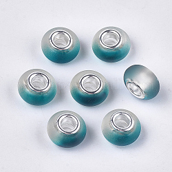 Perles européennes en alliage, Perles avec un grand trou   , avec noyaux en laiton plaqué couleur argent, de Style caoutchouté, rondelle, bleu acier, 14x8mm, Trou: 5mm