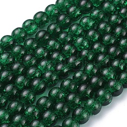 Fili di perline di vetro crepla, tondo, verde scuro, 8mm, Foro: 1.3~1.6 mm, 31.4 pollice
