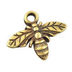 Antique Golden Alloy Bee Pendants, Nickel Free, Size: about 15mm long, 12mm wide, 2mm thick, hole: 2mm