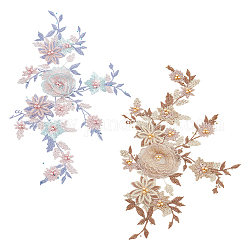 Benecreat 2 個 2 色 3d 花柄レーヨン刺繍飾りアクセサリー  ビーズレースアップリケパッチ  ミシンクラフト装飾  ミックスカラー  278x420x7mm  1pc /カラー