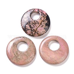 Natural Rhodonite Pendants, Flat Round, 40~41x8~9mm, Hole: 12~15mm