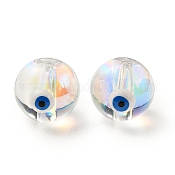 Perles en verre transparentes, avec l'émail, rond avec motif de mauvais œil, blanc, 10~10.5x9mm, Trou: 1.6mm