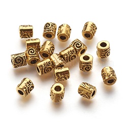 Abalorios de aleación de estilo tibetano, columna, oro antiguo, sin plomo y el cadmio, 6x6mm, agujero: 2.5 mm