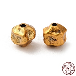 925 Sterling Silver Beads, Irregular Round, Antique Golden, 8.5x7.5x7mm, Hole: 1.6mm