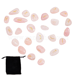 Gorgecraft 25 Stück natürliche Rosenquarzperlen, getrommelt Stein, Heilsteine zum Ausgleich der Chakren, Kristalltherapie, Meditation, Reiki, Nuggets mit Runen geschnitzt / Futhark / Futhorc, kein Loch / ungekratzt, 22~30x16~23x8.5~12.5 mm